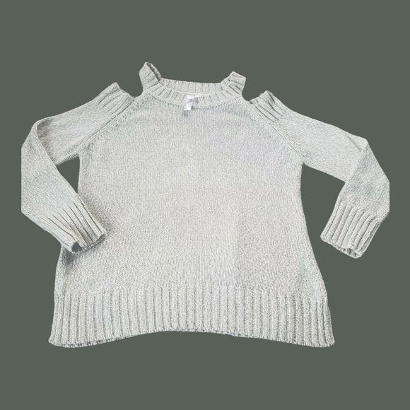 AYLA‎ Sweater Cut Out Shoulder Beige Marbled LARGE Francesca's - Picture 2 of 13